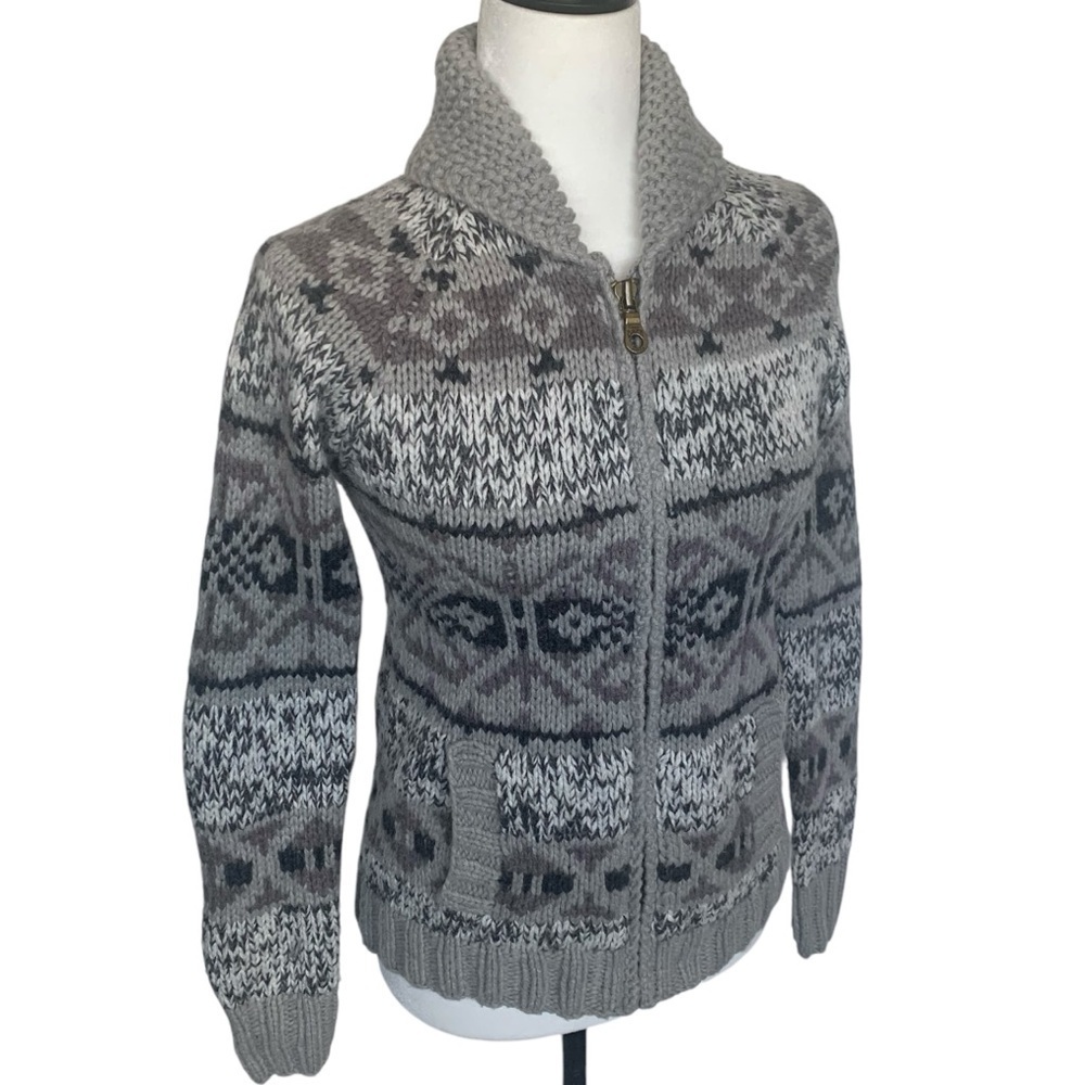 Eddie Bauer Cowichen Style Sweater Wool Alpaca Blend Zip Cardigan Jacket Grey S